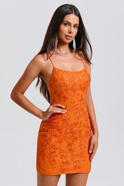 Robe Dentelle Orange Scintillante - gallery 3