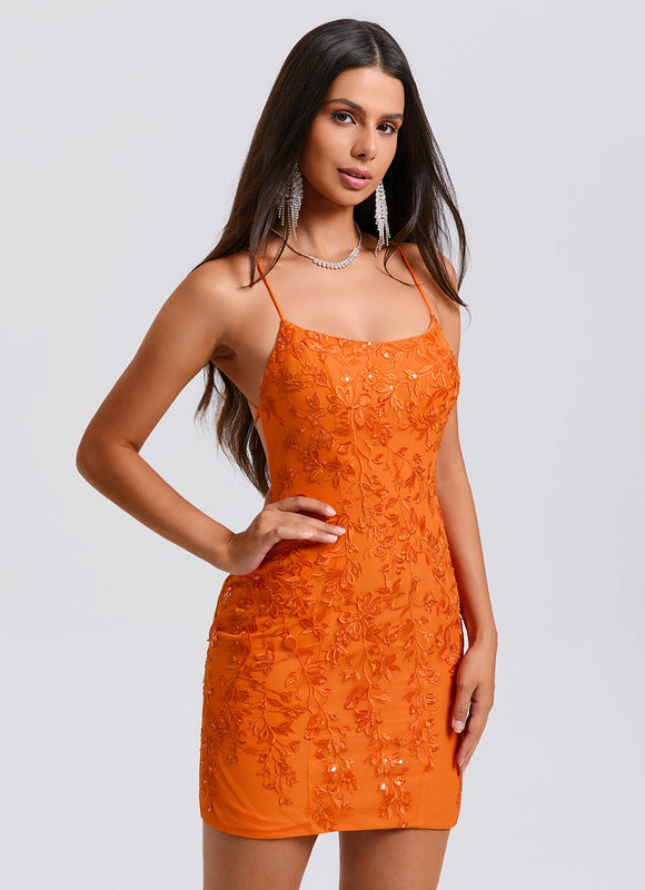 Robe Dentelle Orange Scintillante - gallery 3