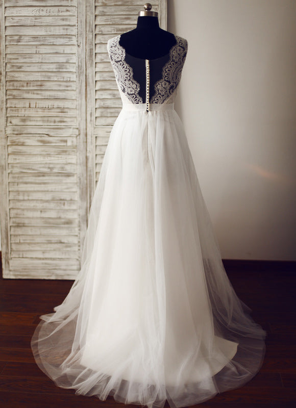 Robe Bustier Dentelle Et Voile - gallery 2