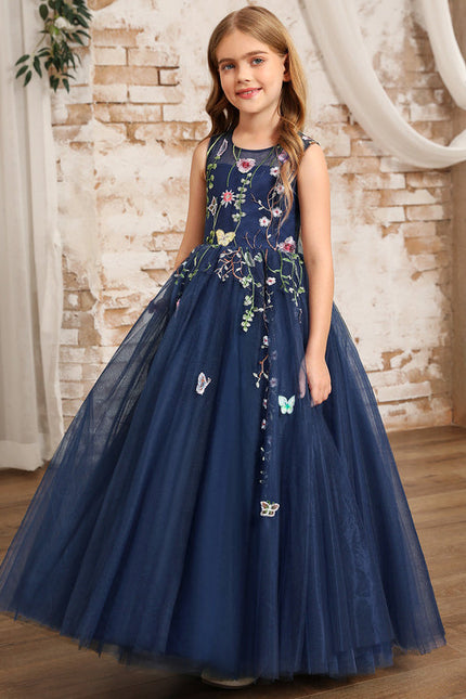 Robe Dentelle Tulle Marine Fleurie - gallery 1