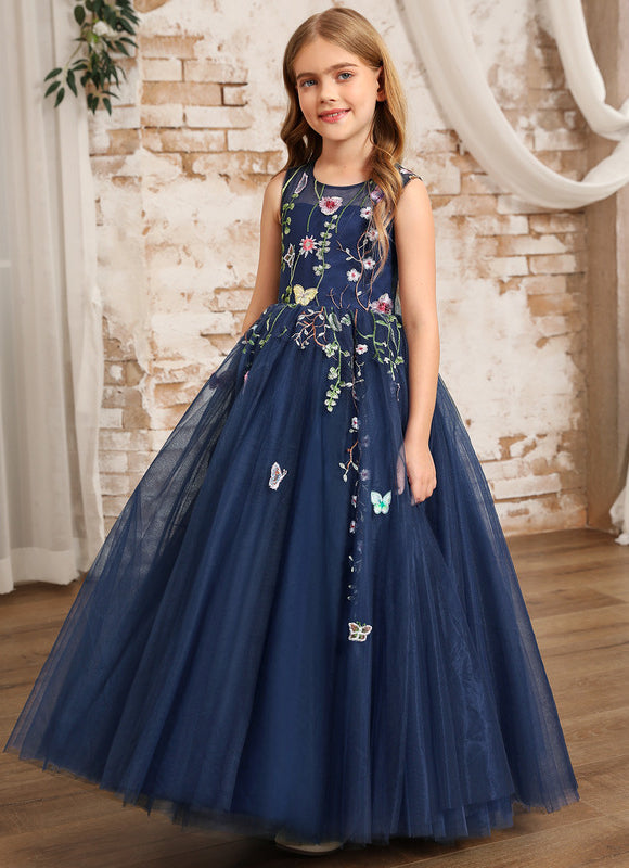 Robe Dentelle Tulle Marine Fleurie - gallery 1