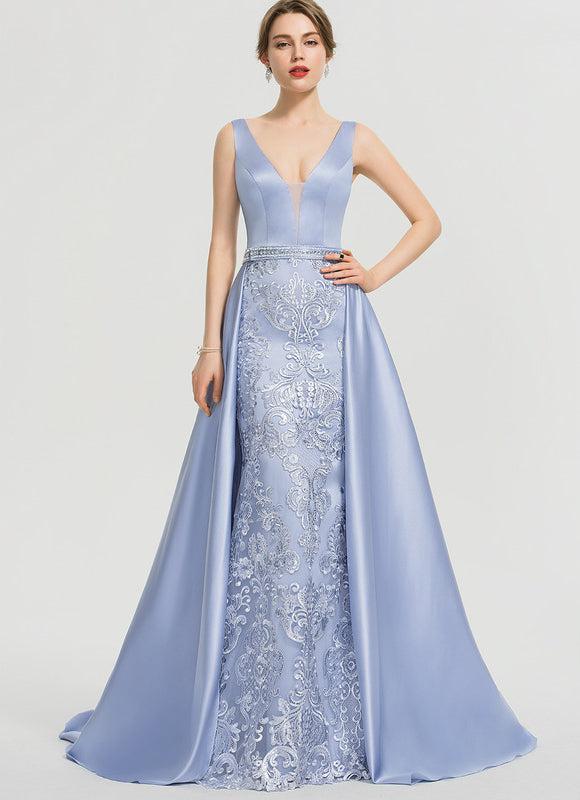 Robe Dentelle Satinée Bleue