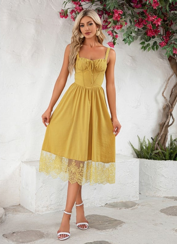 Robe Jaune En Dentelle - gallery 3