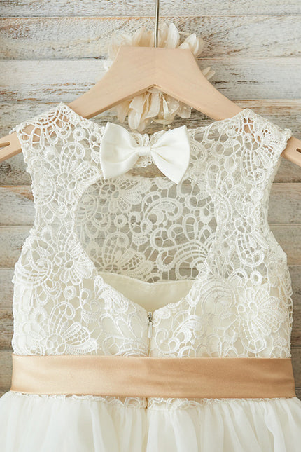 Robe Dentelle Enfant Écrue Satinée - gallery 7