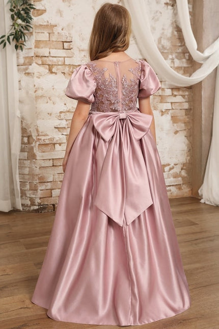 Robe Dentelle Satin Rose Élégante - gallery 4