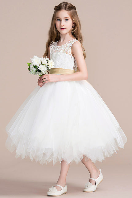 Robe Dentelle Enfant Blanche Florale - gallery 1