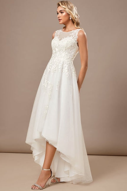 Robe Blanche Dentelle Asymétrique - gallery 1
