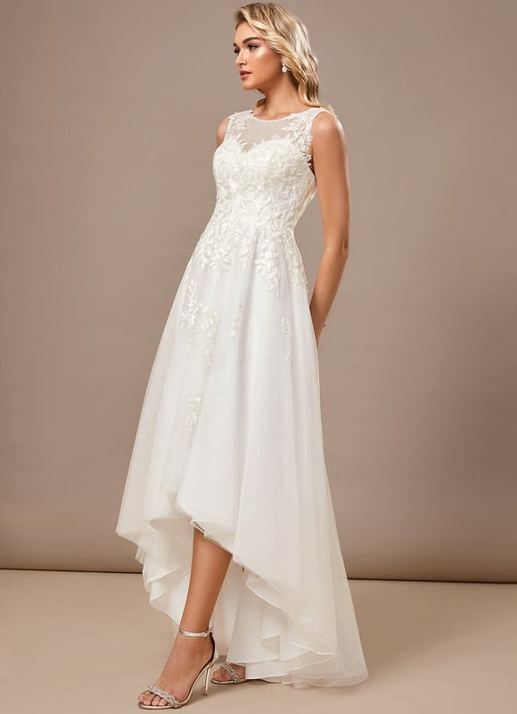 Robe Blanche Dentelle Asymétrique - gallery 1