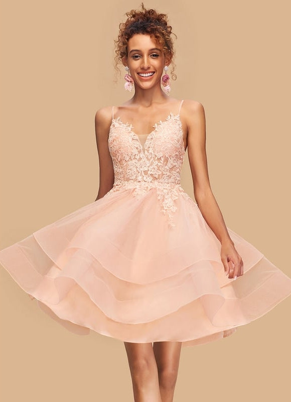Robe Dentelle Courte Tulle Floral - gallery 1