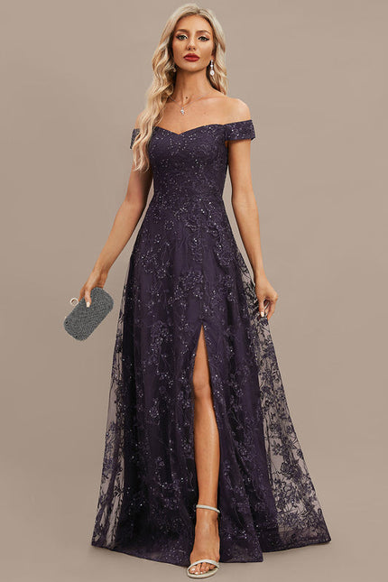 Robe Dentelle Soirée Violette Scintillante - gallery 3