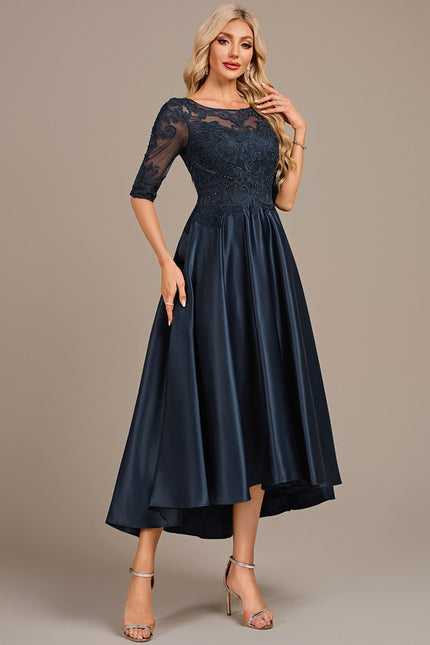 Robe Dentelle Satin Marine - gallery 3