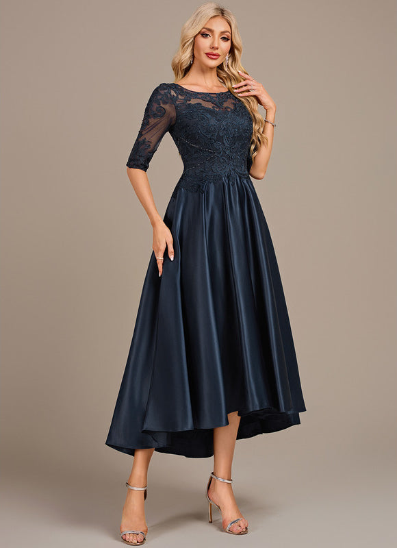 Robe Dentelle Satin Marine - gallery 3