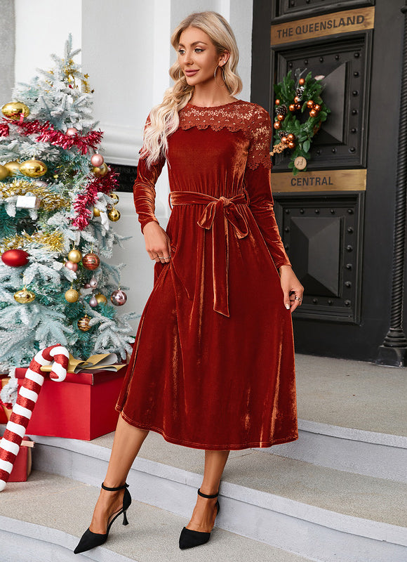 Robe Dentelle Velours Bordeaux - gallery 3