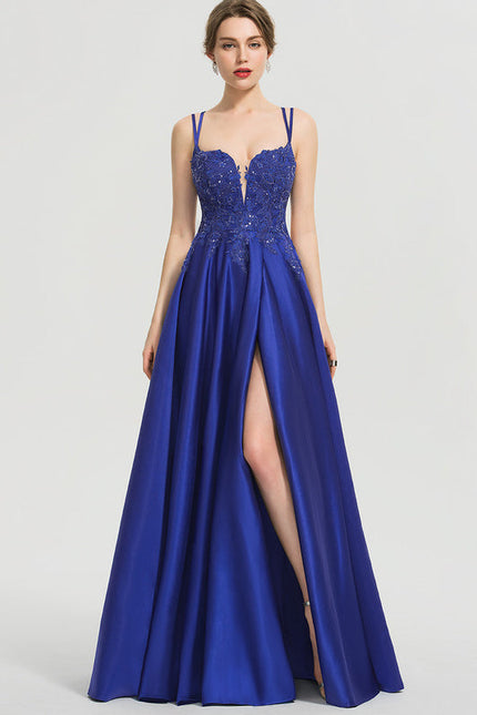 Robe Dentelle Satin Bleu Éclat - gallery 1