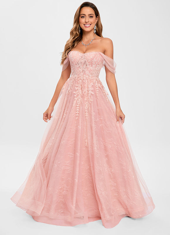 Robe Dentelle Tulle Rose - gallery 1