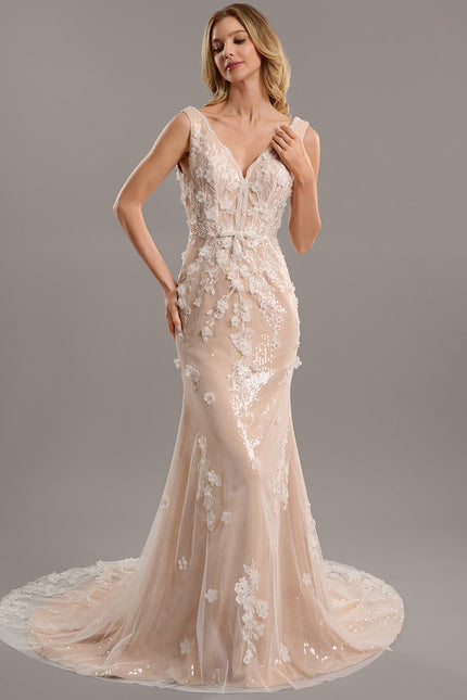 Robe Dentelle Sirène Perlée - gallery 1