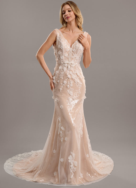 Robe Dentelle Sirène Perlée - gallery 1