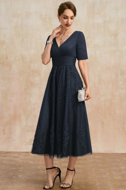 Robe Dentelle Marine Élégante - gallery 4