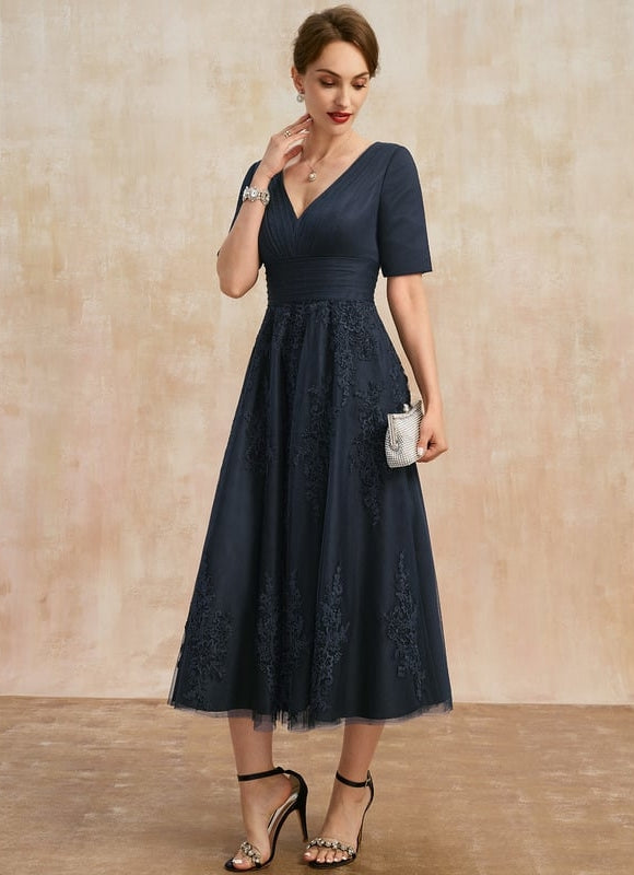 Robe Dentelle Marine Élégante - gallery 4
