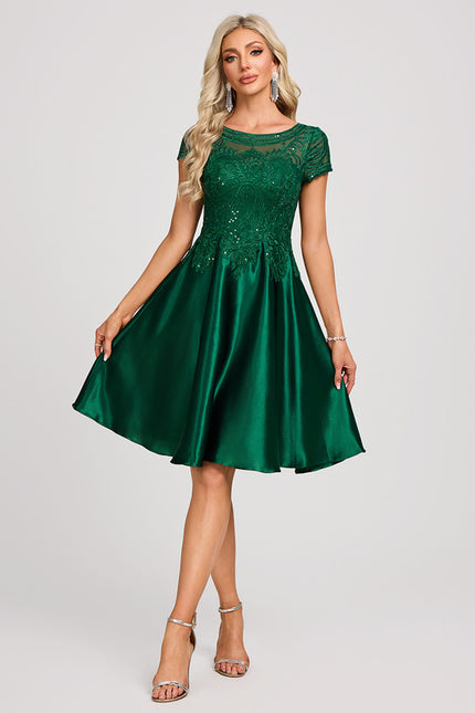 Robe Dentelle Cocktail Satin Émeraude - gallery 3