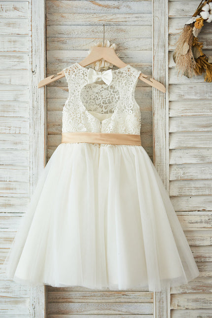 Robe Dentelle Enfant Écrue Satinée - gallery 1