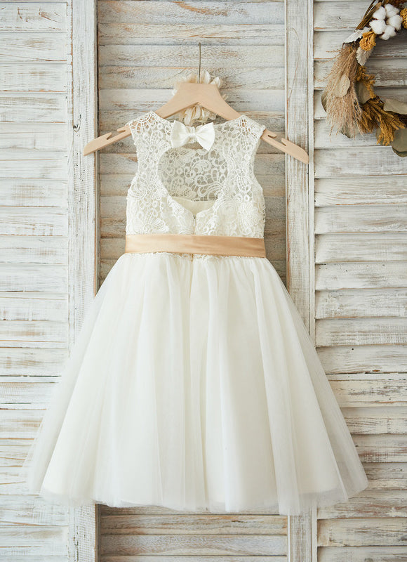 Robe Dentelle Enfant Écrue Satinée - gallery 1