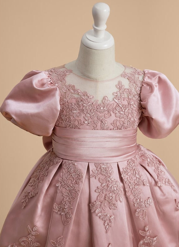 Robe Dentelle Satin Rose Élégante - gallery 8