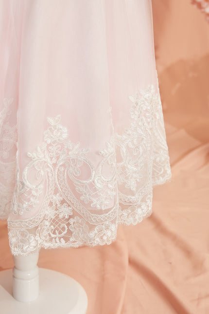 Robe Dentelle Fille Satinée Rose - gallery 1