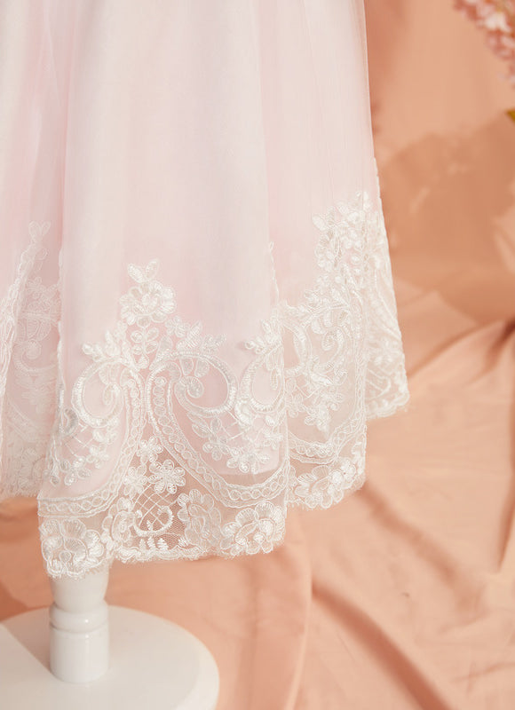 Robe Dentelle Fille Satinée Rose - gallery 1