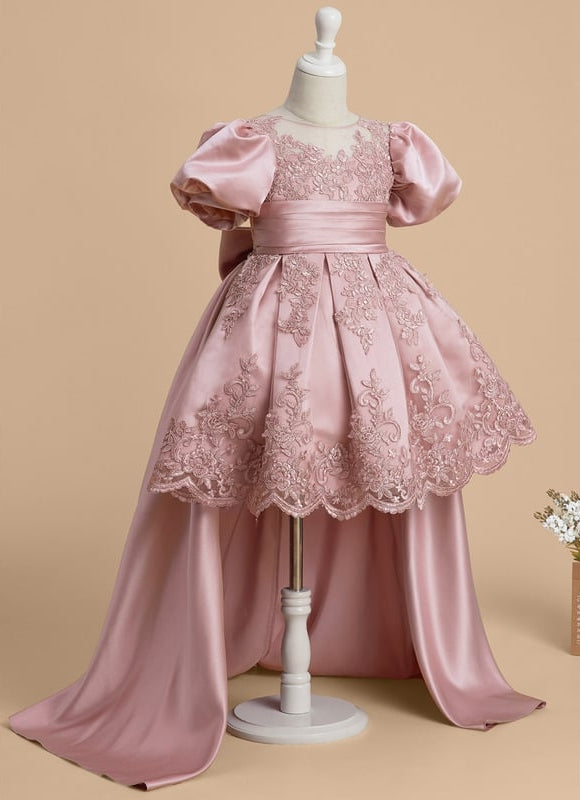 Robe Dentelle Satin Rose Élégante - gallery 6