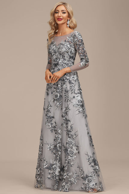 Robe Dentelle Florale Grise - gallery 2