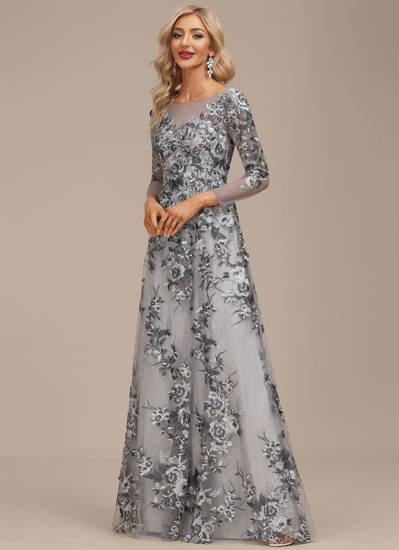 Robe Dentelle Florale Grise - gallery 2