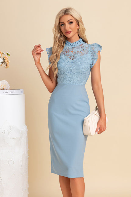 Robe Dentelle Midi Bleu Ciel - gallery 2