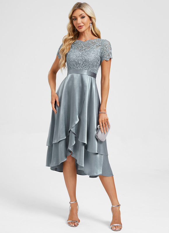 Robe Dentelle Satin Bleu Ciel - gallery 2