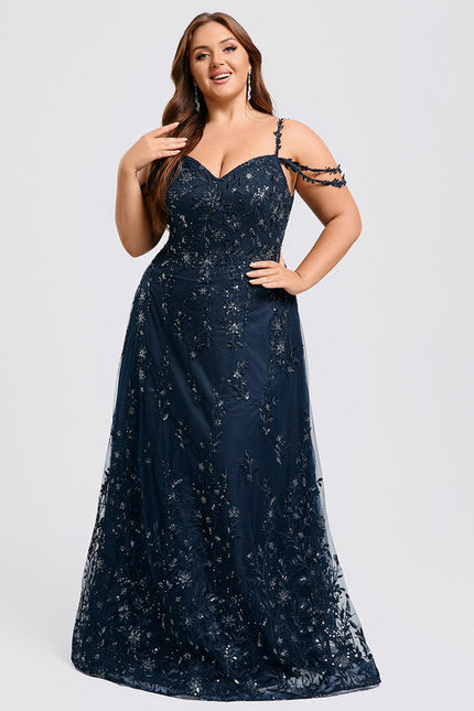 Robe Longue Dentelle Bleu Marine - gallery 9