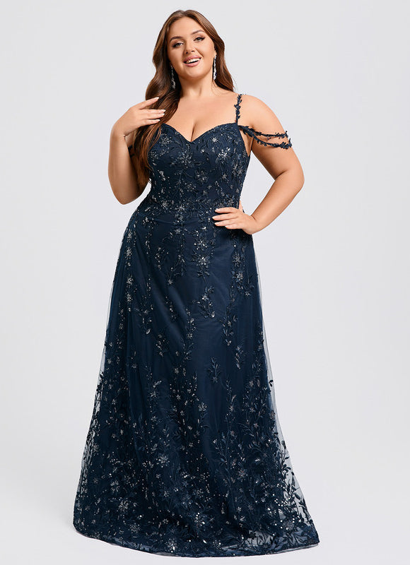 Robe Longue Dentelle Bleu Marine - gallery 9