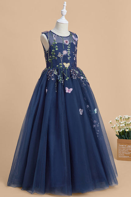 Robe Dentelle Tulle Marine Fleurie - gallery 3