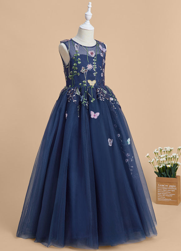 Robe Dentelle Tulle Marine Fleurie - gallery 3