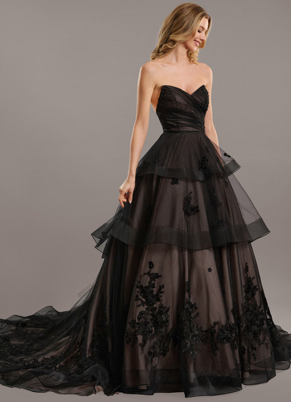 Robe Dentelle Tulle Noire Élégante - gallery 2