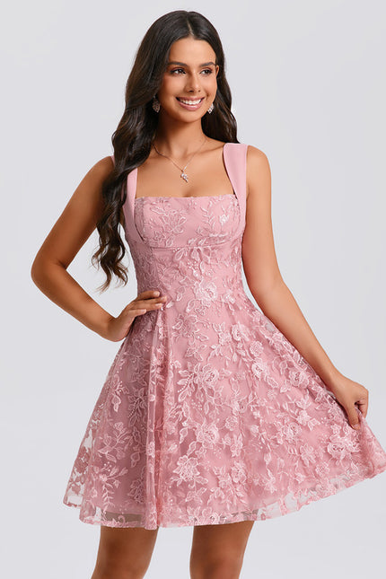 Robe Dentelle Rose À Bretelles - gallery 4