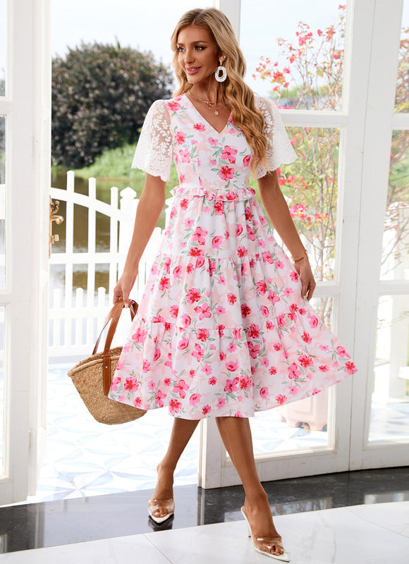 Robe Dentelle Fleurie Vaporeuse - gallery 5