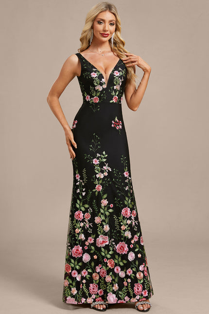 Robe Dentelle Longue Noire Florale - gallery 5