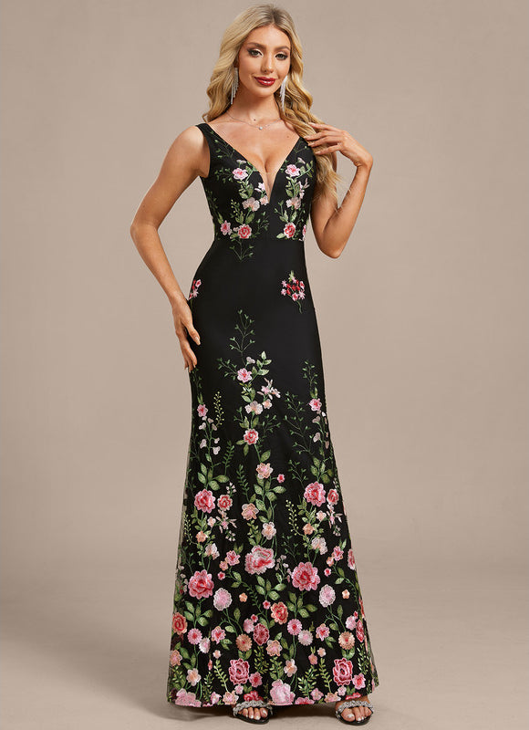 Robe Dentelle Longue Noire Florale - gallery 5