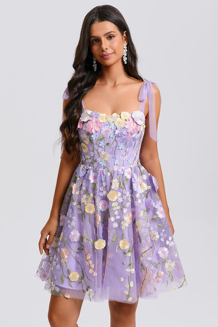 Robe Dentelle Florale Tulle Lilas - gallery 7