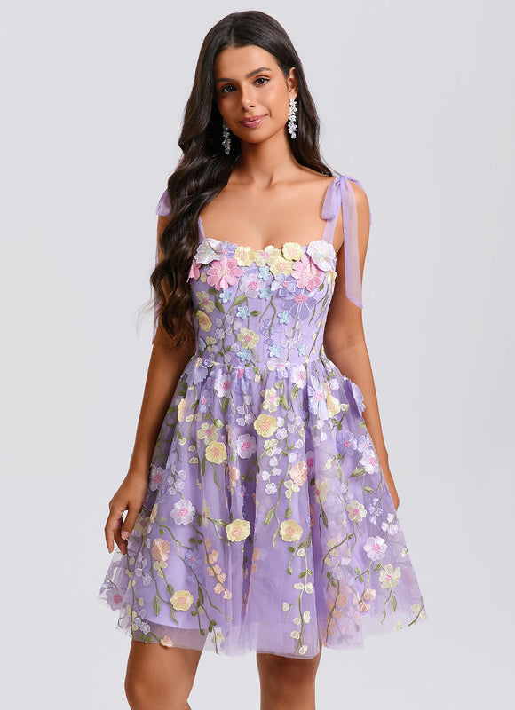 Robe Dentelle Florale Tulle Lilas - gallery 7