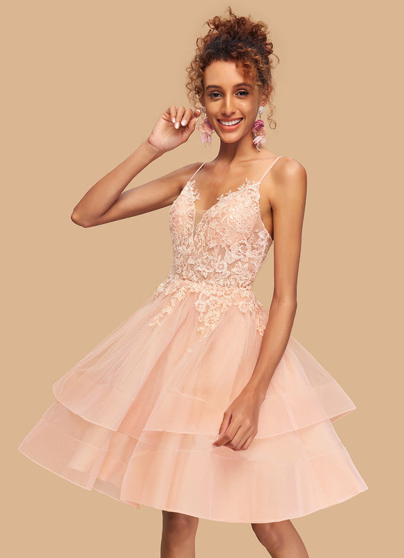 Robe Dentelle Courte Tulle Floral - gallery 3