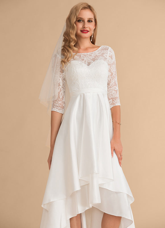 Robe Dentelle Asymétrique Satinée - gallery 3