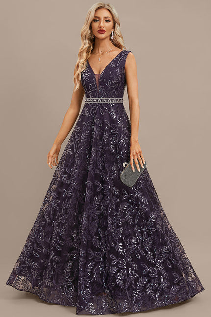 Robe Dentelle Soirée Violette Perlée