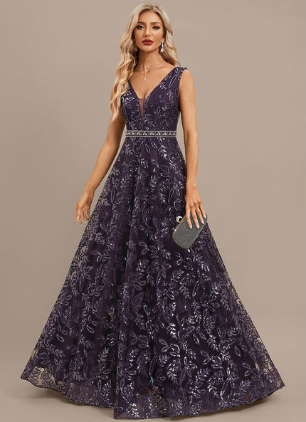 Robe Dentelle Soirée Violette Perlée