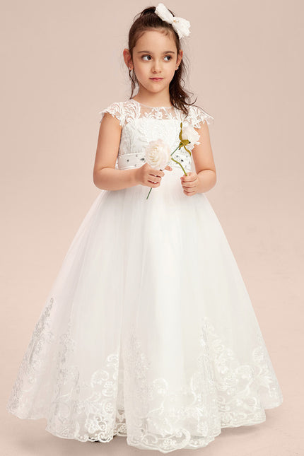 Robe Dentelle Nuptiale Enfant Tulle Ornée - gallery 2